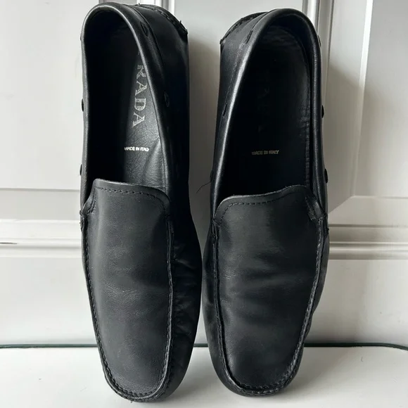 Prada | Shoes | Prada Black Leather Loafers Sleek Minimalist  display picture 1